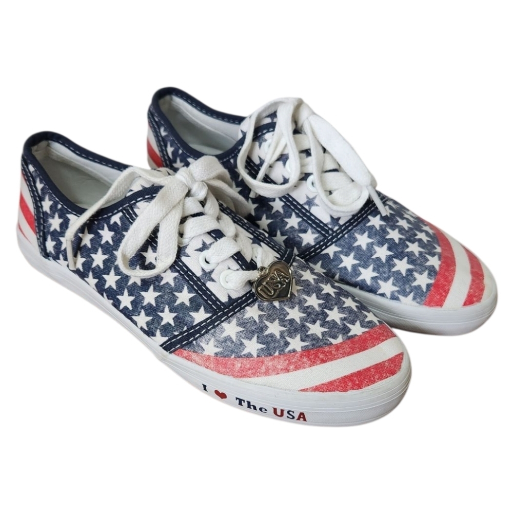 Bradford Exchange "American Pride" Sneakers With Distressed Denim Look, Size 7.5